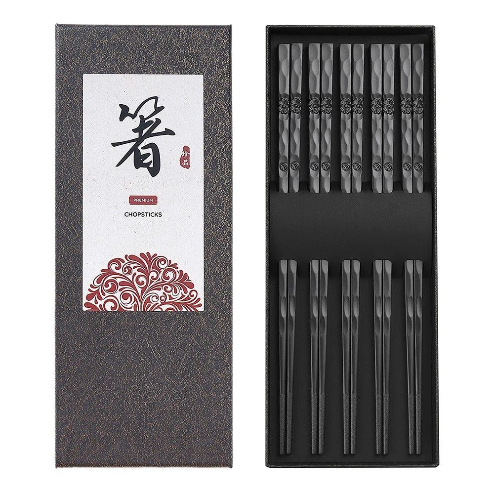 5 Pairs Reusable Japanese Chopsticks,Premium Black Fiberglass