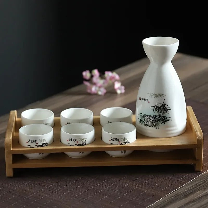 Vintage Japanese Baijiu Shot Glass, Flagon Bottle, Sake Cup