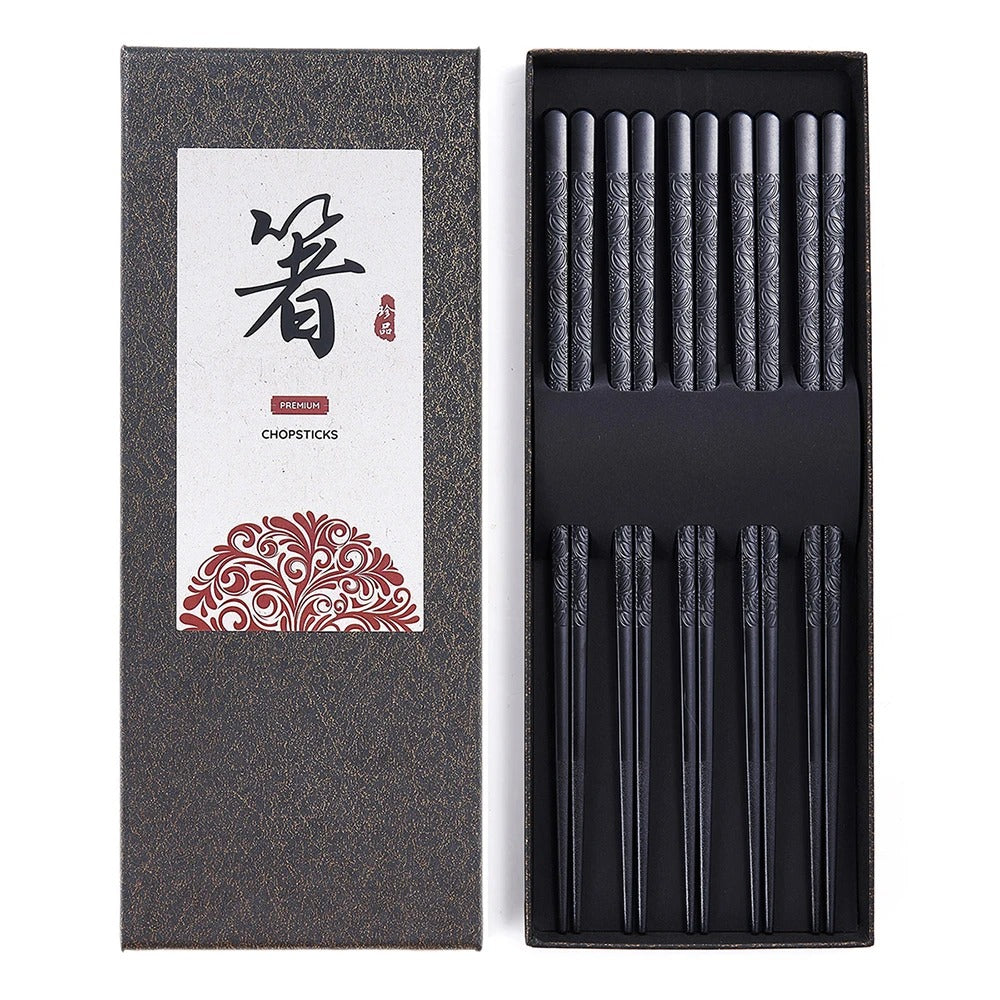 5 Pairs Reusable Japanese Chopsticks,Premium Black Fiberglass