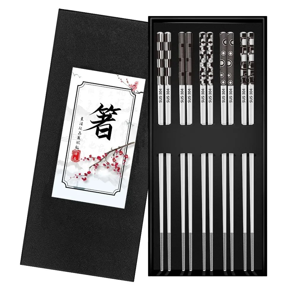 5 Pairs 304 Stainless Steel Chopsticks Reusable Non Slip Chopsticks